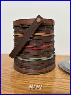 Longaberger Collectors Club Firkin Basket With Tags Handle & Lid Dark Color NEW