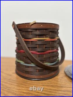 Longaberger Collectors Club Firkin Basket With Tags Handle & Lid Dark Color NEW