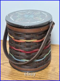 Longaberger Collectors Club Firkin Basket With Tags Handle & Lid Dark Color NEW