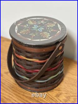 Longaberger Collectors Club Firkin Basket With Tags Handle & Lid Dark Color NEW