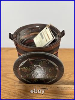Longaberger Collectors Club Firkin Basket With Tags Handle & Lid Dark Color NEW