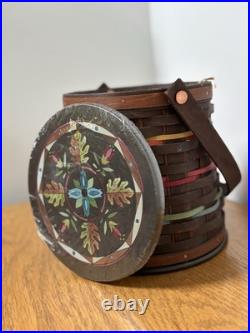 Longaberger Collectors Club Firkin Basket With Tags Handle & Lid Dark Color NEW