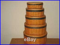 Longaberger Collectors Club Shaker Harmony Set of 5 Baskets, prot. And lids EUC