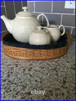Longaberger Collectors Club Tea Serving Tray Basket, Teapot + Cr & Sugar Set NEW