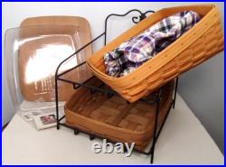 Longaberger Combo 2 Tier Tapered Paper Tray Rod Iron Stand Desk Organizer Basket
