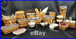 Longaberger Complete 12 Pc Miniature Basket Set w Wrought Iron & Ceramic Extras