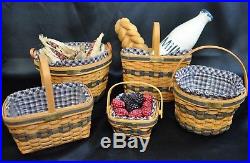 Longaberger Complete 12 Pc Miniature Basket Set w Wrought Iron & Ceramic Extras