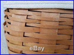 Longaberger Craft Keeper Basket Oatmeal Liner Wood Lid & Protector Set