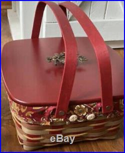 Longaberger Crimson Hill Cake Basket Set with Rare Bronze Leaf Handle