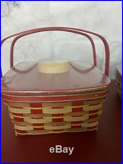 Longaberger Crimson Hill Cake Basket Set with Rare Bronze Leaf Handle NEW
