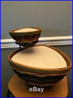 Longaberger Fiesta Triangle Large & Small Basket Set with Wrought Iron Stand MINT