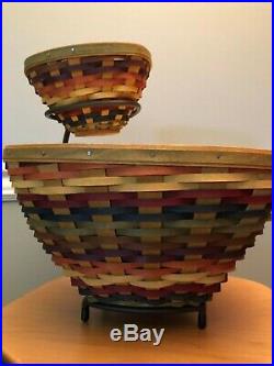 Longaberger Fiesta Triangle Large & Small Basket Set with Wrought Iron Stand MINT