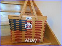 Longaberger Flag Magazine Basket Super Set Custom Lid C Club shipping included