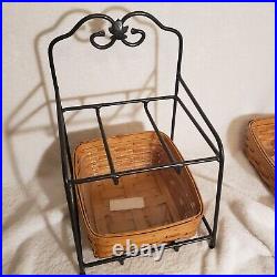 Longaberger Foundry Collection Wrought Iron Paper Tray Stand w 2 Basket Set 2000