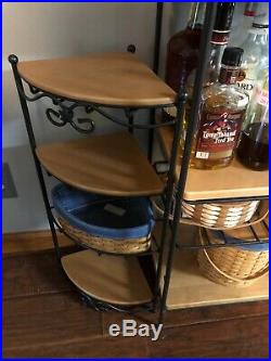 Longaberger Foundry Wrought Iron Corner Stand 1 Basket Set 3 Wood Shelves