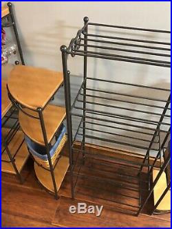 Longaberger Foundry Wrought Iron Corner Stand 1 Basket Set 3 Wood Shelves