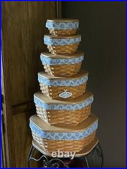 Longaberger Generation Basket Set of 6 with liners, wood lids and protectors