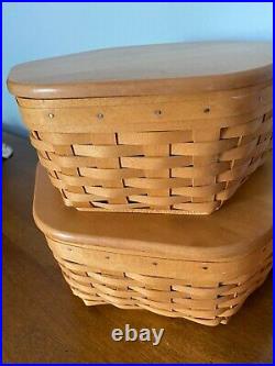 Longaberger Generations Basket Set of 5 with Lids & larger basket fabric inserts