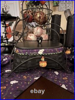 Longaberger Halloween Cat Wrought Iron Basket, liner, protector, Lid, 2 Tie Ons Longaberger Halloween Cat Wrought Iron Basket, liner, protector, Lid, 2 Tie Ons