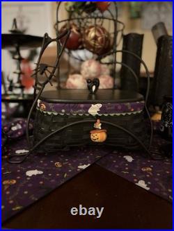 Longaberger Halloween Cat Wrought Iron Basket, liner, protector, Lid, 2 Tie Ons Longaberger Halloween Cat Wrought Iron Basket, liner, protector, Lid, 2 Tie Ons