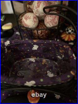 Longaberger Halloween Cat Wrought Iron Basket, liner, protector, Lid, 2 Tie Ons Longaberger Halloween Cat Wrought Iron Basket, liner, protector, Lid, 2 Tie Ons