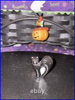 Longaberger Halloween Cat Wrought Iron Basket, liner, protector, Lid, 2 Tie Ons Longaberger Halloween Cat Wrought Iron Basket, liner, protector, Lid, 2 Tie Ons