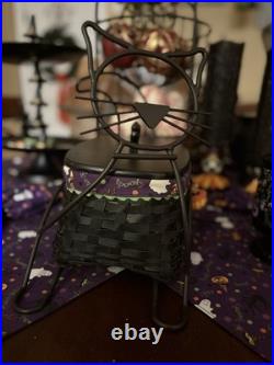 Longaberger Halloween Cat Wrought Iron Basket, liner, protector, Lid, 2 Tie Ons Longaberger Halloween Cat Wrought Iron Basket, liner, protector, Lid, 2 Tie Ons
