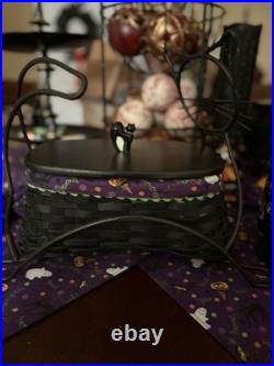 Longaberger Halloween Cat Wrought Iron Basket, liner, protector, Lid, 2 Tie Ons Longaberger Halloween Cat Wrought Iron Basket, liner, protector, Lid, 2 Tie Ons