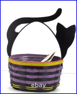 Longaberger Halloween Kitty Cat Basket & Protector Wood Handle 2005 NWT