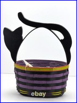 Longaberger Halloween Kitty Cat Basket & Protector Wood Handle 2005 NWT