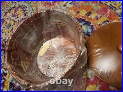 Longaberger Halloween Large brown Cauldron Basket Set lid, holder, tie on, liner