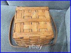 Longaberger Handwoven Square Basket with Handles Signed 1990 CMH