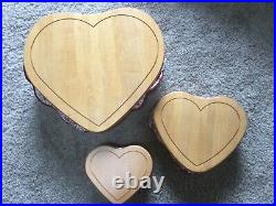 Longaberger Heart Basket Set of 3 with Lids Liners Protectors New Free Ship