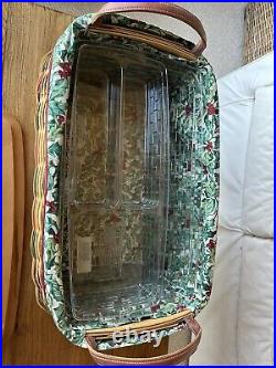 Longaberger Holiday Hostess 2002 Treasures Lg Basket Red Accent +Liner +2 Prot