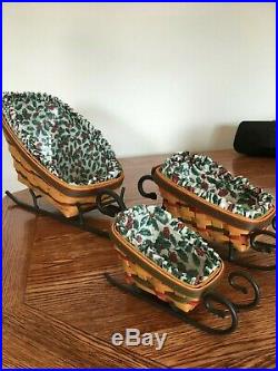 Longaberger Holiday Sleigh Basket Sets. 3 Baskets. 3 Wrought Iron Runners Mint