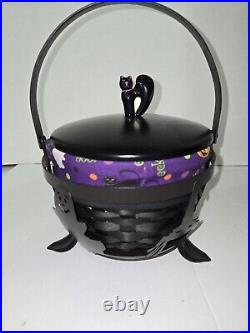 Longaberger Iron Cauldron Basket Wood Lid Black Cat Knob Liner Protector Read Longaberger Iron Cauldron Basket Wood Lid Black Cat Knob Liner Protector Read