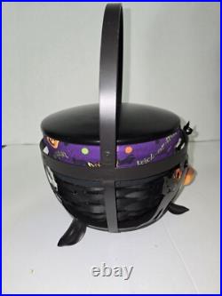 Longaberger Iron Cauldron Basket Wood Lid Black Cat Knob Liner Protector Read Longaberger Iron Cauldron Basket Wood Lid Black Cat Knob Liner Protector Read