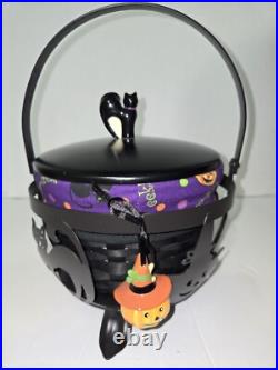 Longaberger Iron Cauldron Basket Wood Lid Black Cat Knob Liner Protector Read Longaberger Iron Cauldron Basket Wood Lid Black Cat Knob Liner Protector Read