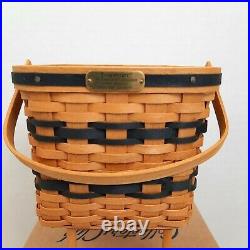 Longaberger JW Collectors Club Two Pie Basket Set+Wrought Iron Stand+Pottery EUC
