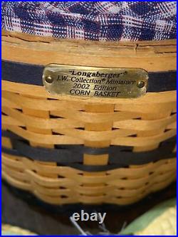 Longaberger JW Miniature Corn Basket Set-8 Ears Of Corn, Liner And Protector-2002