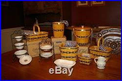 Longaberger JW collection, 6 minature baskets, 4 pottery/rod iron sets
