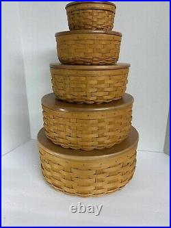 Longaberger Keeping Basket Set 13, 11, 9, 7, And 5 Accessories Warm Brown