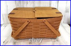 Longaberger LARGE Reunion Picnic Basket 18X 16X 9.5 Protector & Riser Rare