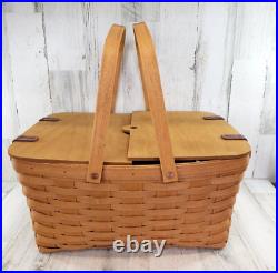 Longaberger LARGE Reunion Picnic Basket 18X 16X 9.5 Protector & Riser Rare