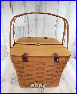 Longaberger LARGE Reunion Picnic Basket 18X 16X 9.5 Protector & Riser Rare
