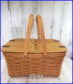 Longaberger LARGE Reunion Picnic Basket 18X 16X 9.5 Protector & Riser Rare