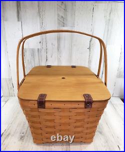 Longaberger LARGE Reunion Picnic Basket 18X 16X 9.5 Protector & Riser Rare