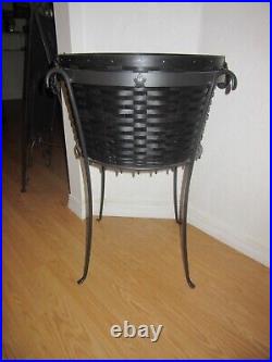 Longaberger Large Black Beverage Basket w Protector and Wrought Iron Stand