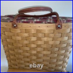 Longaberger Large Boardwalk Basket 2003 -Basket, Zipper Liner, Protector, Leather