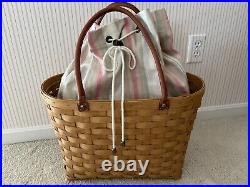 Longaberger Large Boardwalk Basket 2 Liners & Protector Excellent Condition